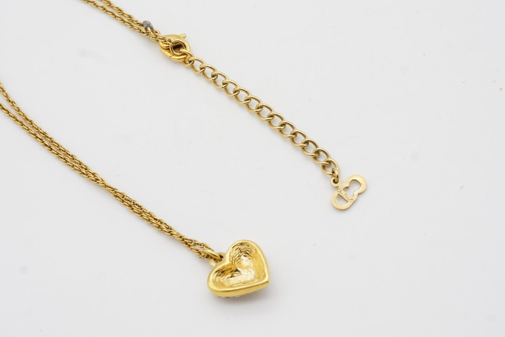 Christian Dior Vintage 1990s Shining Crystals Heart Love Pendant Gold Necklace 8