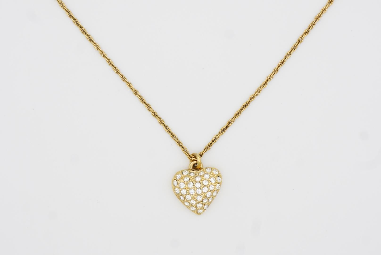 Christian Dior Vintage 1990s Shining Crystals Heart Love Pendant Gold Necklace 9