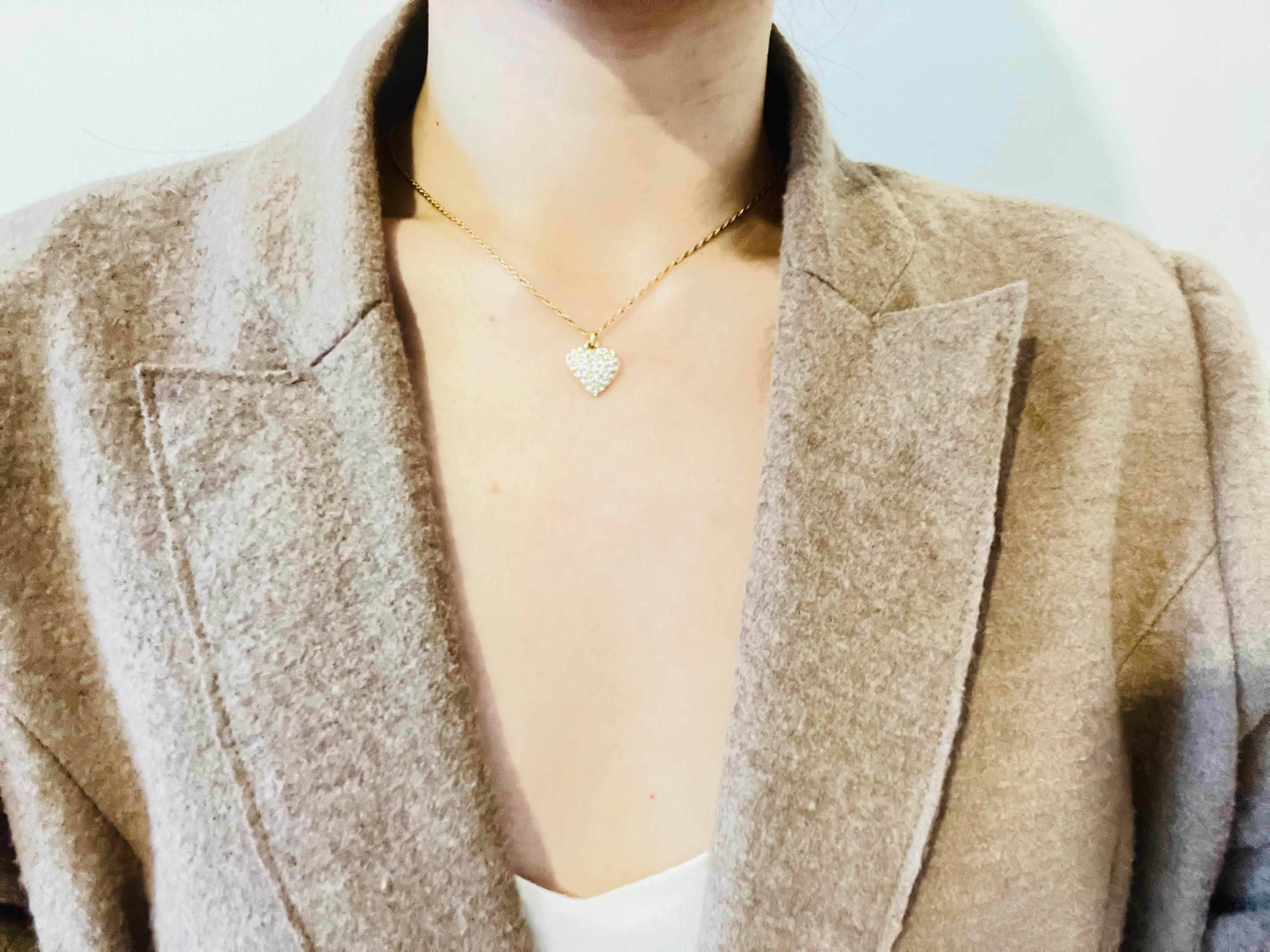 Women's or Men's Christian Dior Vintage 1990s Shining Crystals Heart Love Pendant Gold Necklace