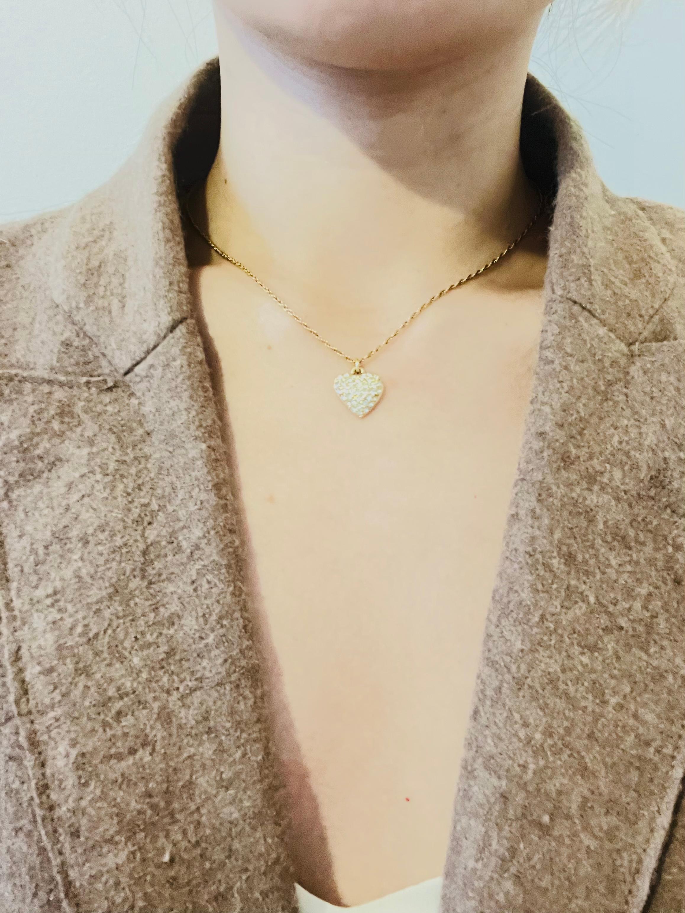 Christian Dior Vintage 1990s Shining Crystals Heart Love Pendant Gold Necklace 1