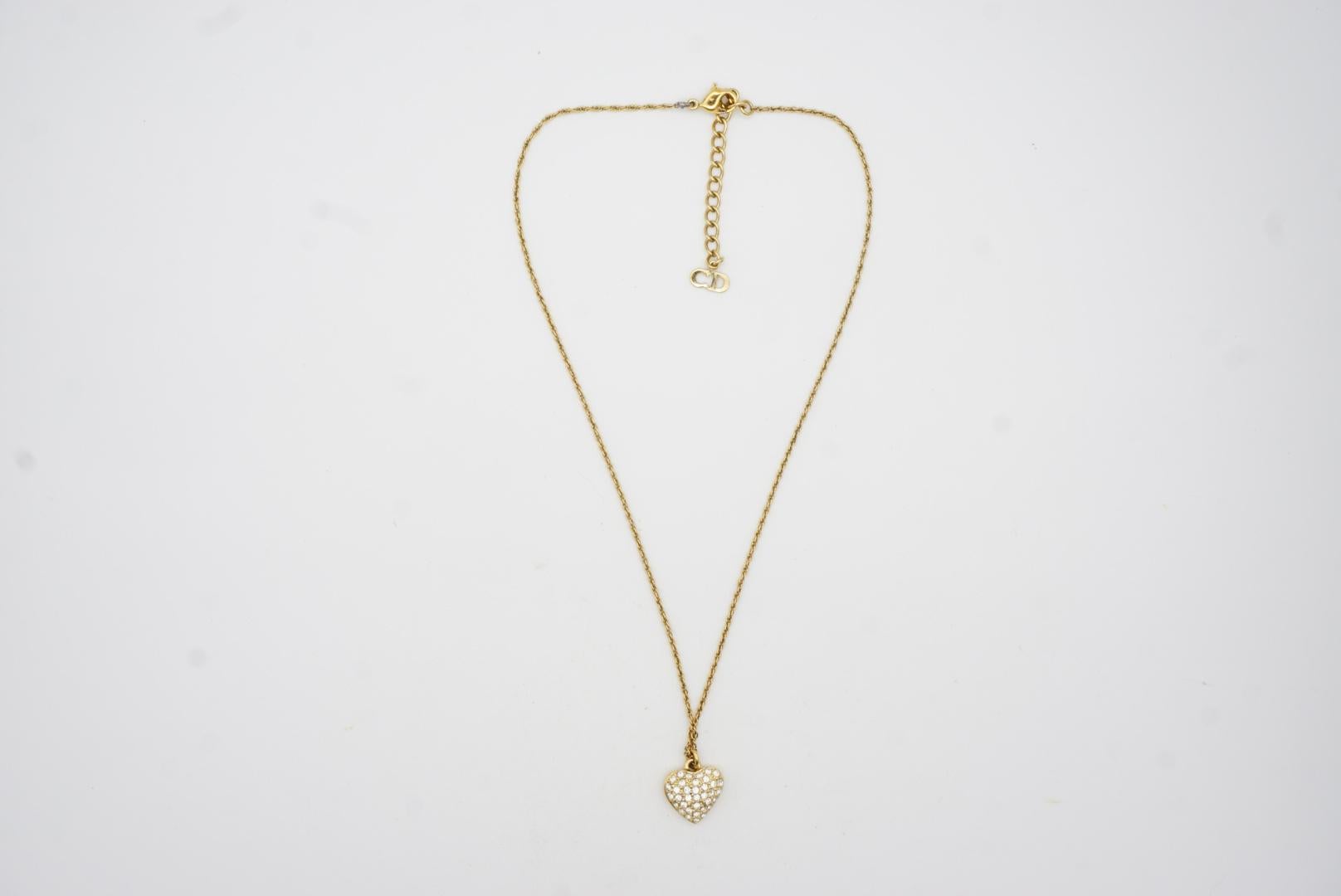 Christian Dior, collier vintage des années 1990 avec pendentif cœur en or et cristaux brillants en vente 2