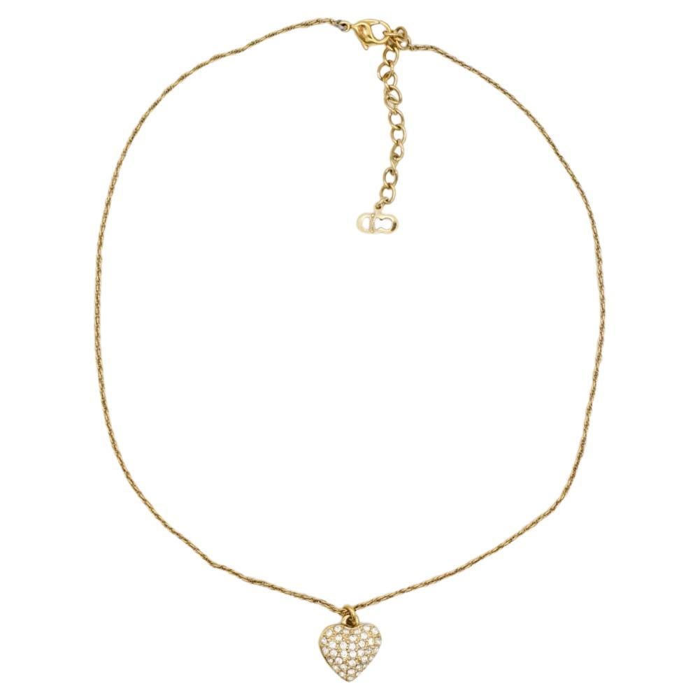 Christian Dior, collier vintage des années 1990 avec pendentif cœur en or et cristaux brillants en vente