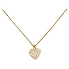 Christian Dior Vintage 1990s Shining Crystals Heart Love Pendant Gold Necklace