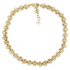 Christian Dior Vintage 1990s Unisex Classic Interlock Link Gold Choker Necklace
