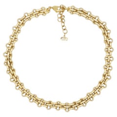 Christian Dior Vintage 1990s Unisex Classic Interlock Link Gold Choker Necklace