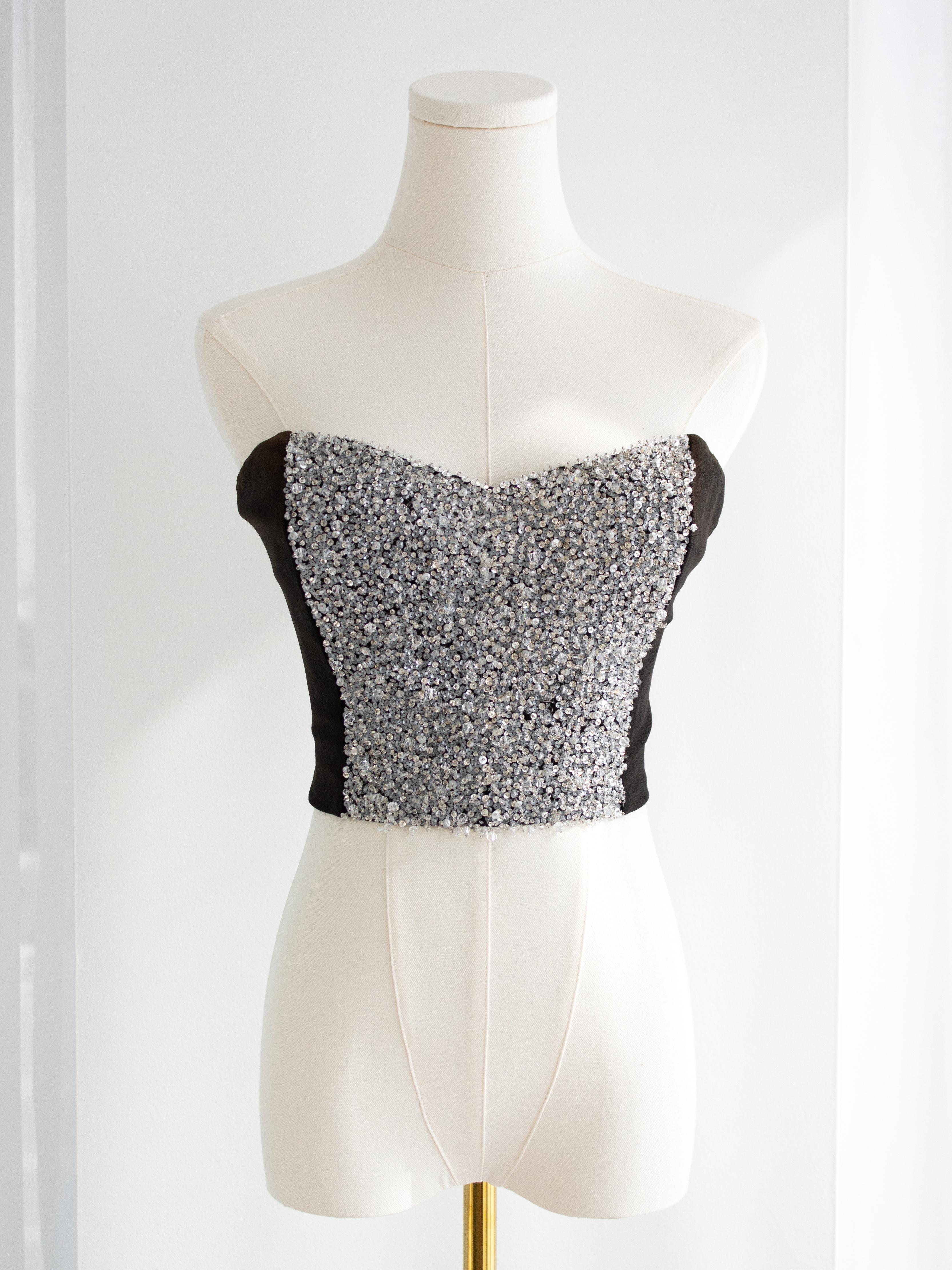 Christian Dior Vintage 1997 Numbered Black Silver Embellished Bustier Crop Top 5