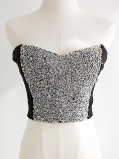 Christian Dior Vintage 1997 Numbered Black Silver Embellished Bustier Crop Top