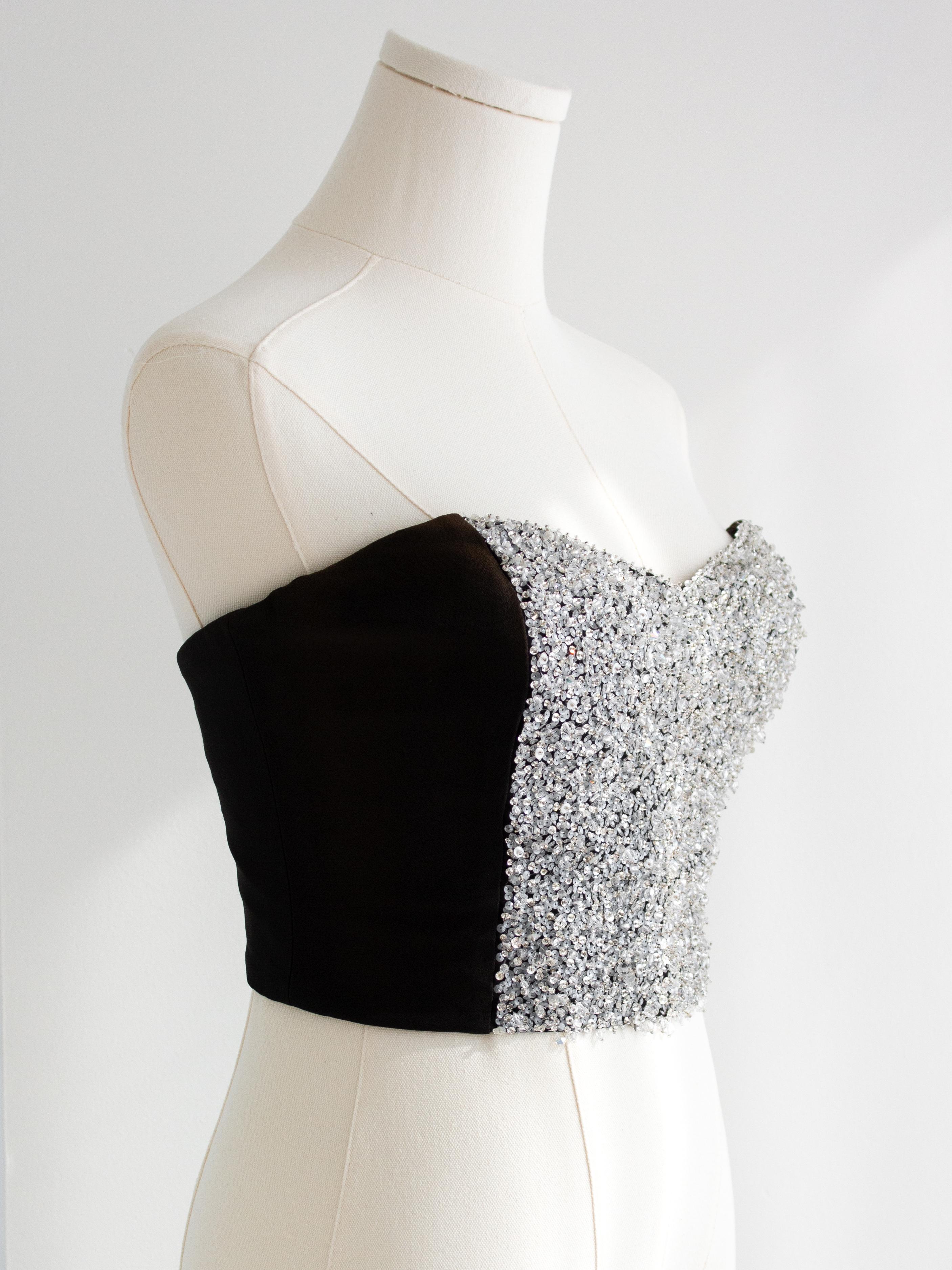 Gray Christian Dior Vintage 1997 Numbered Black Silver Embellished Bustier Crop Top