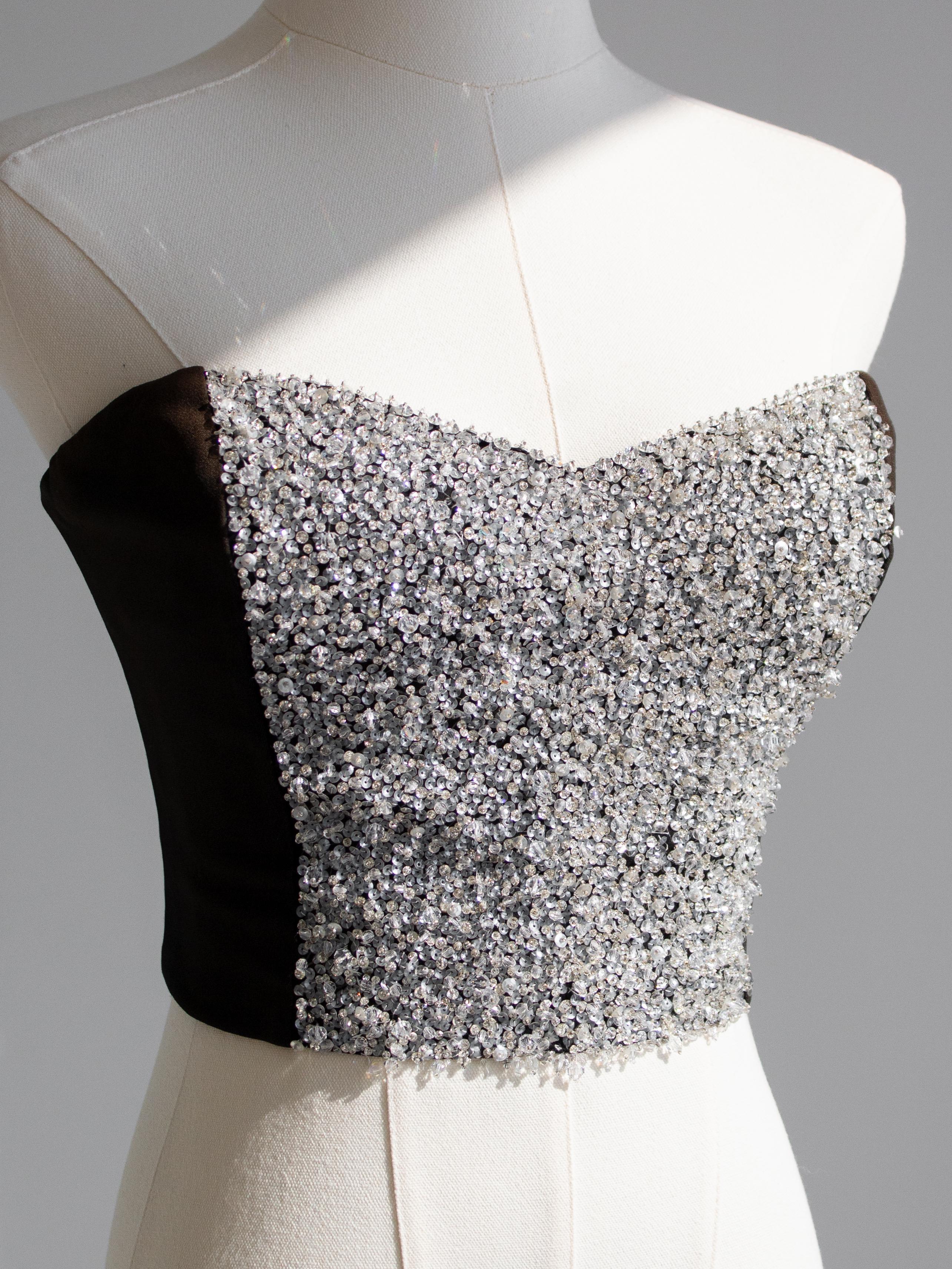 Women's Christian Dior Vintage 1997 Numbered Black Silver Embellished Bustier Crop Top