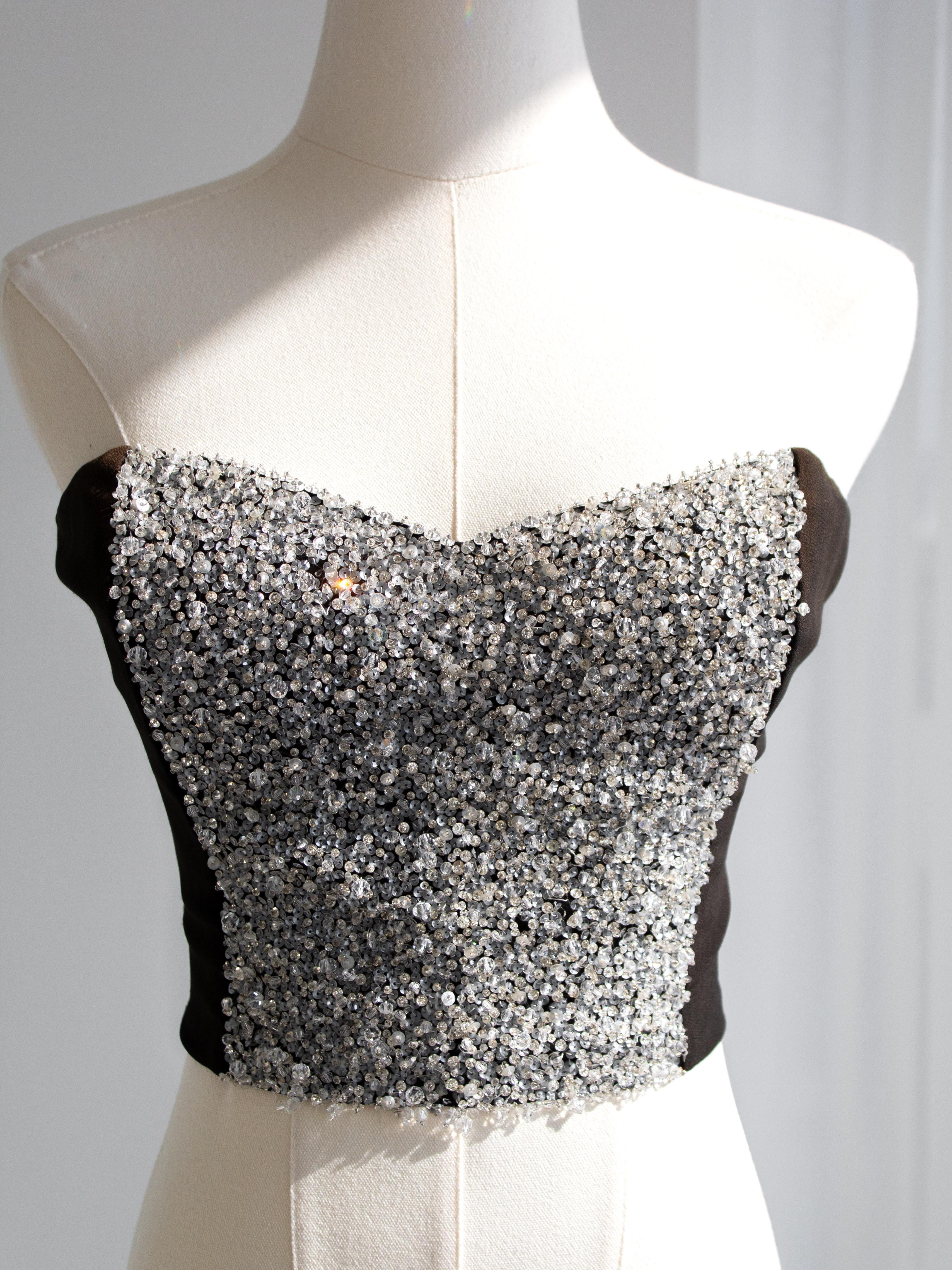 Christian Dior Vintage 1997 Numbered Black Silver Embellished Bustier Crop Top 1
