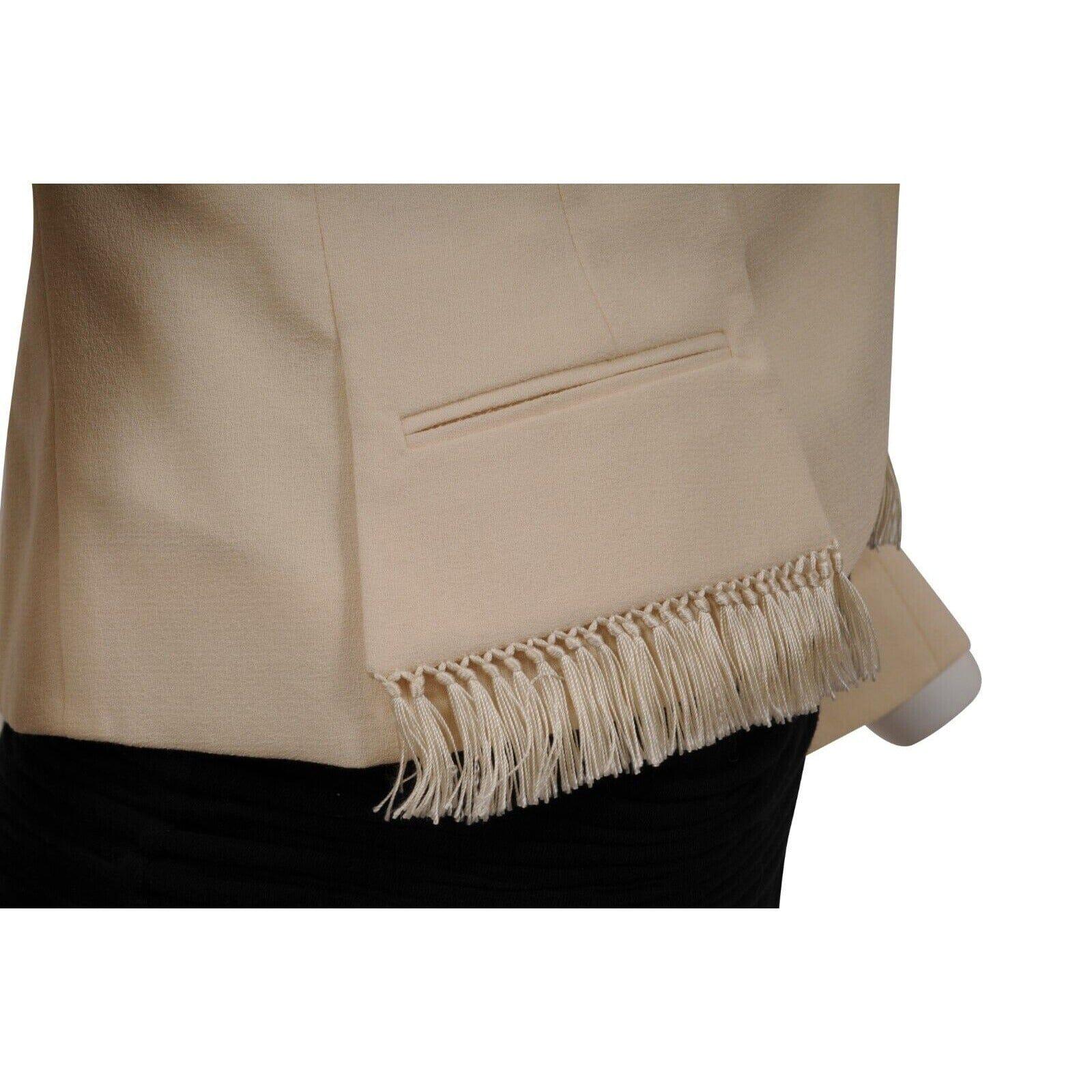 Christian Dior Vintage 2000's Shawl Lapel Fringe Blazer US 10 FR 42 Cream Wool in vendita 10