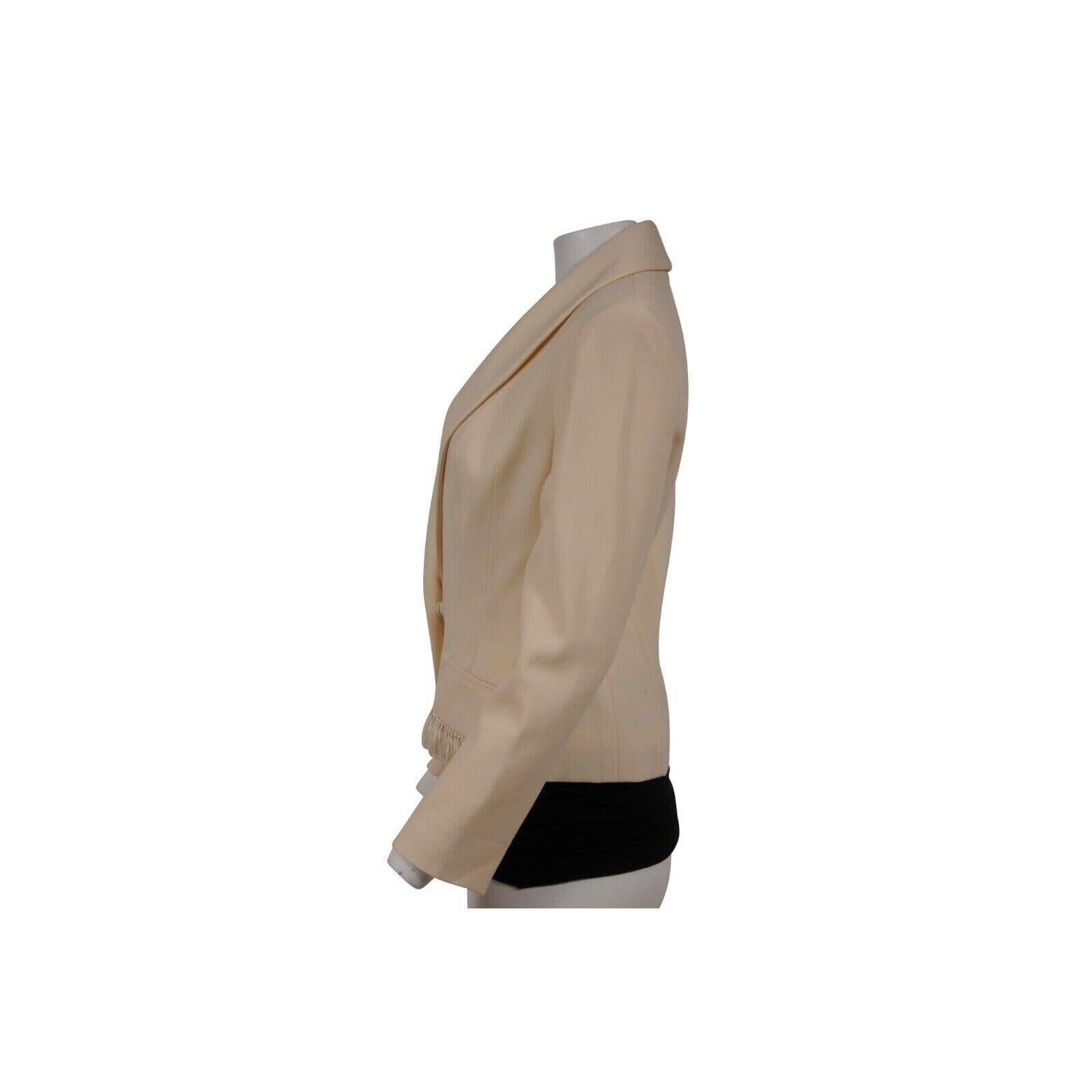 Marrone Christian Dior Vintage 2000's Shawl Lapel Fringe Blazer US 10 FR 42 Cream Wool in vendita
