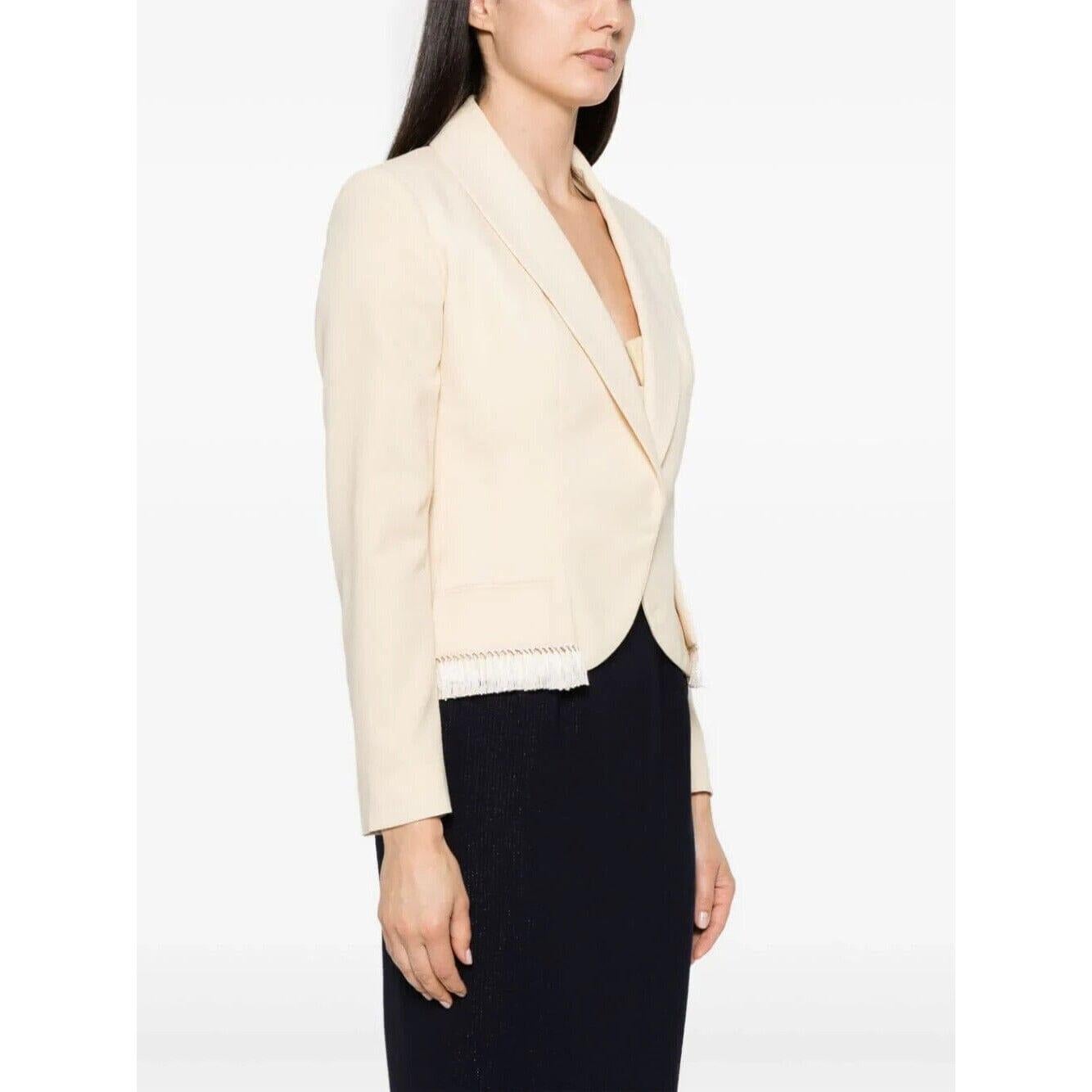 Christian Dior Vintage 2000's Shawl Lapel Fringe Blazer US 10 FR 42 Cream Wool in vendita 1