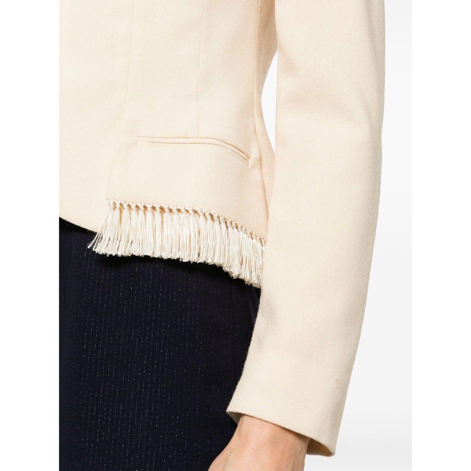Christian Dior Vintage 2000's Shawl Lapel Fringe Blazer US 10 FR 42 Cream Wool in vendita 2