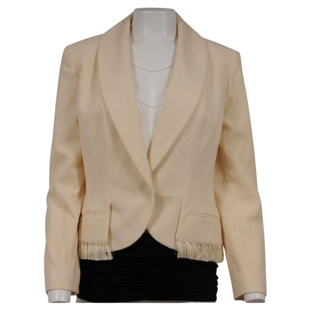 Christian Dior Vintage 2000's Shawl Lapel Fringe Blazer US 10 FR 42 Cream Wool in vendita