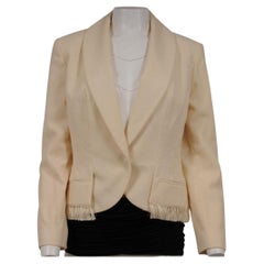 Christian Dior Vintage 2000's Shawl Lapel Fringe Blazer US 10 FR 42 Cream Wool