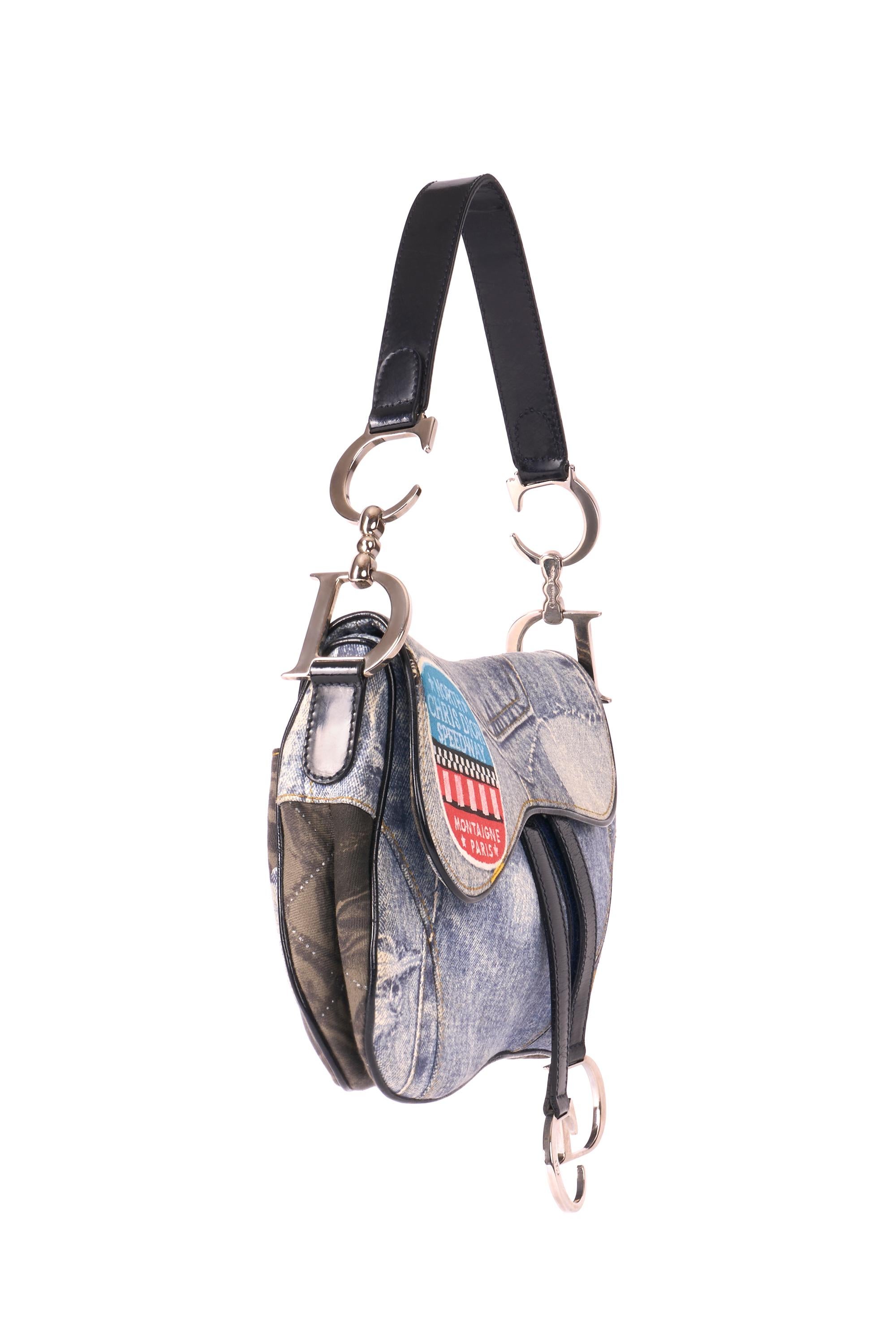 Gray Christian Dior Vintage 2001 Double Denim Saddle Bag For Sale