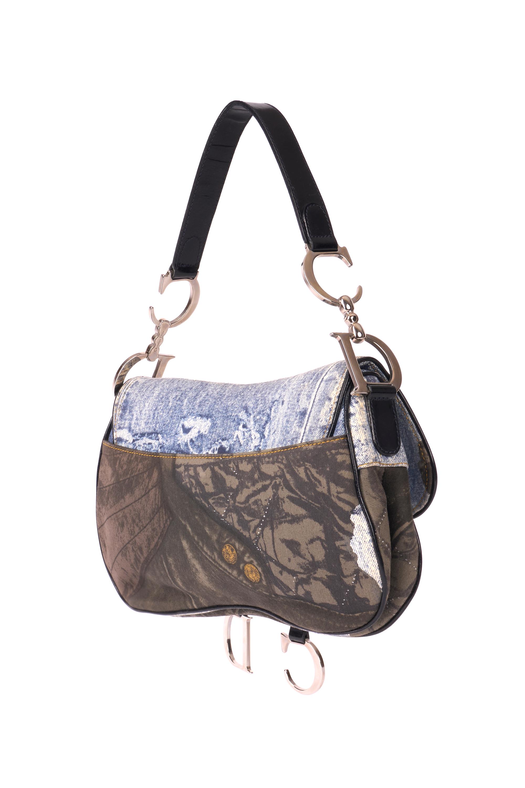Christian Dior Vintage 2001 Double Denim Saddle Bag In Excellent Condition For Sale In London, GB