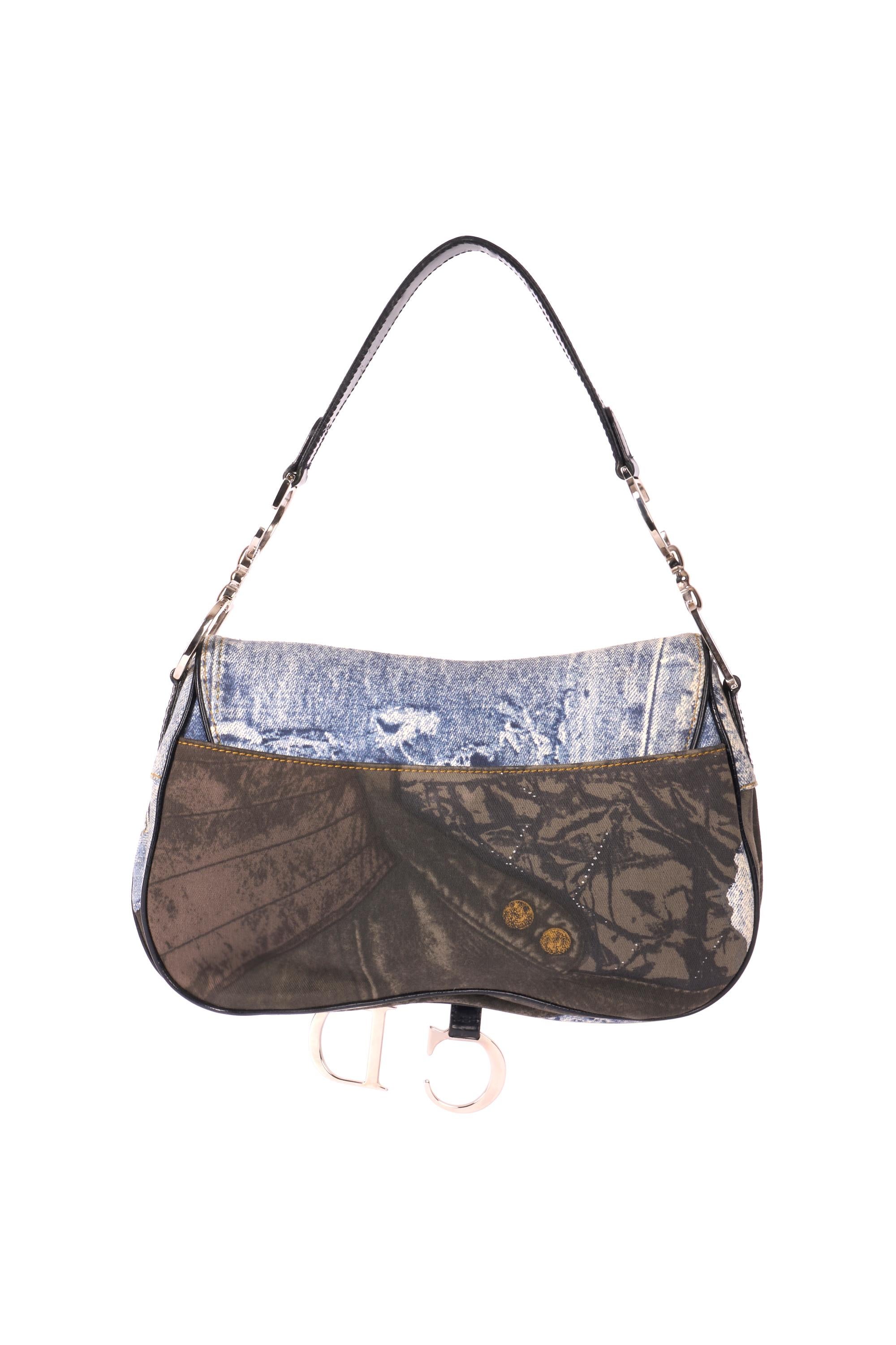 Women's or Men's Christian Dior Vintage 2001 Double Denim Saddle Bag For Sale