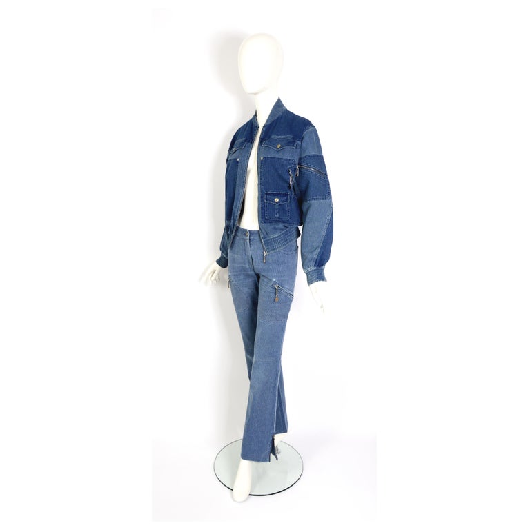 Women's Christian Dior vintage 2004 cotton corduroy denim bleu jacket and pants set  For Sale