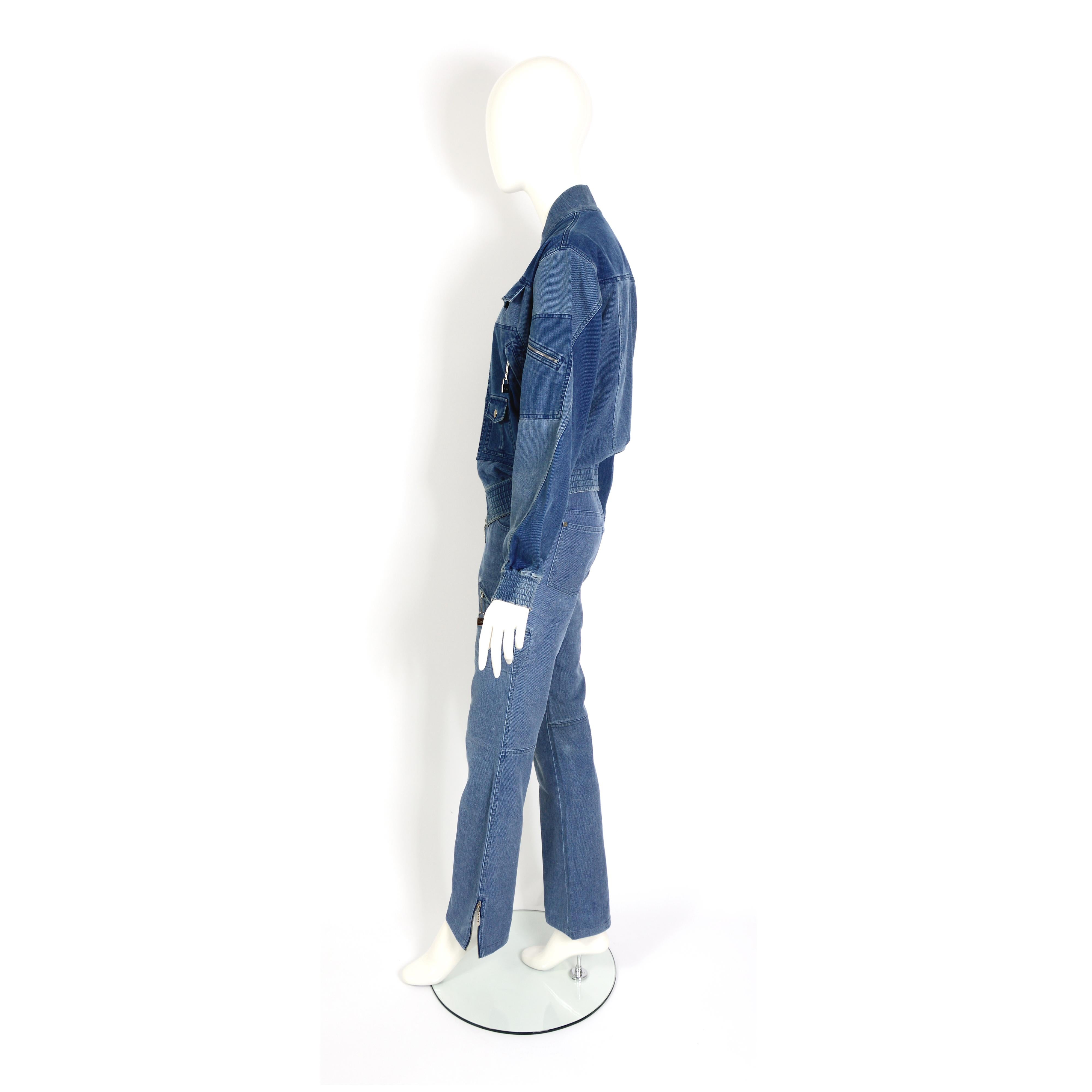 Gray Christian Dior vintage 2004 cotton corduroy denim bleu jacket and pants set 