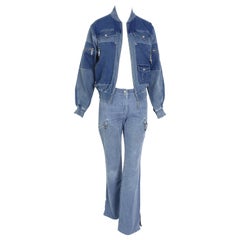 Christian Dior vintage 2004 cotton corduroy denim bleu jacket and pants set