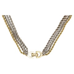 Christian Dior Vintage Collar de Cadena Metálica de 4 Filamentos de Oro Luz Profunda Plata