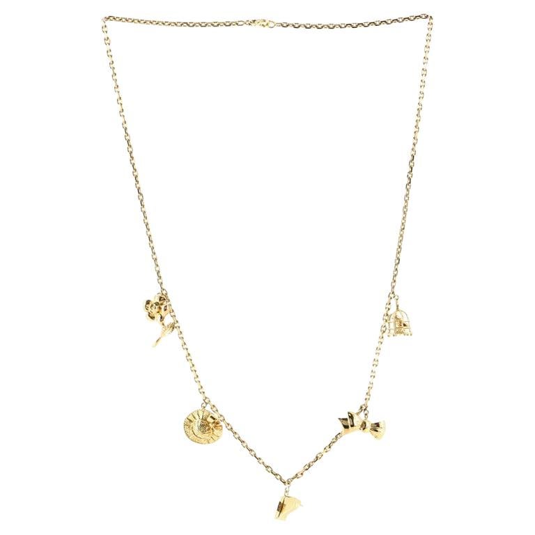 Christian Dior Vintage 5 Charm 18K Yellow Gold Necklace