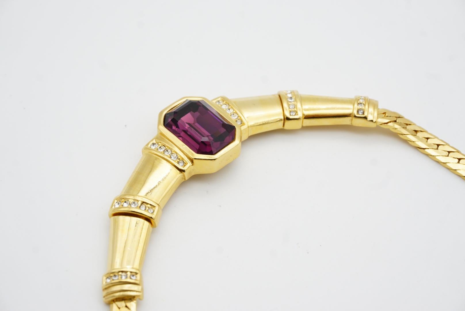 Christian Dior Vintage Amethyst Octagon Crystals Bamboo Knot Statement Necklace For Sale 5