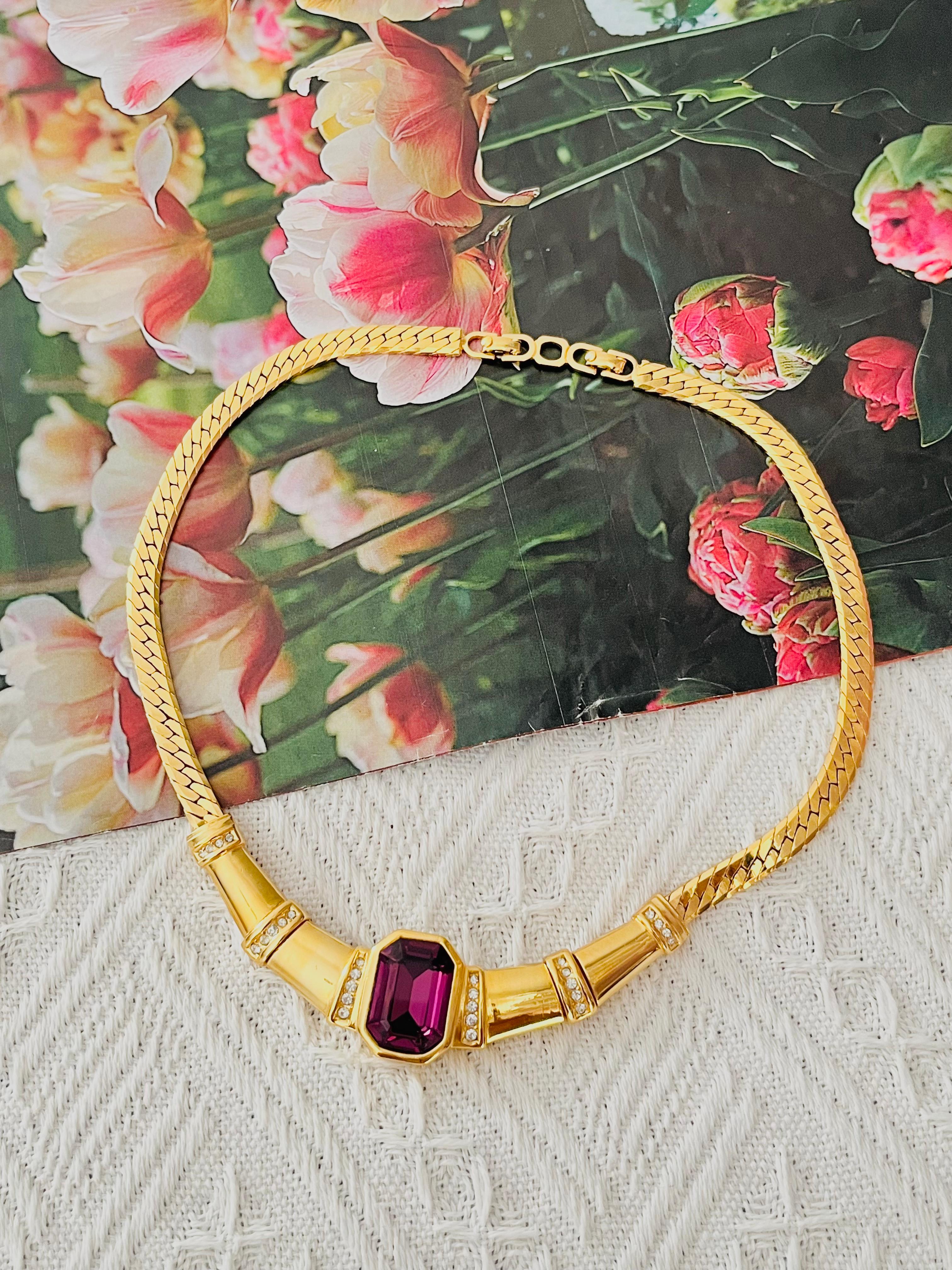 Art Deco Christian Dior Vintage Amethyst Octagon Crystals Bamboo Knot Statement Necklace For Sale