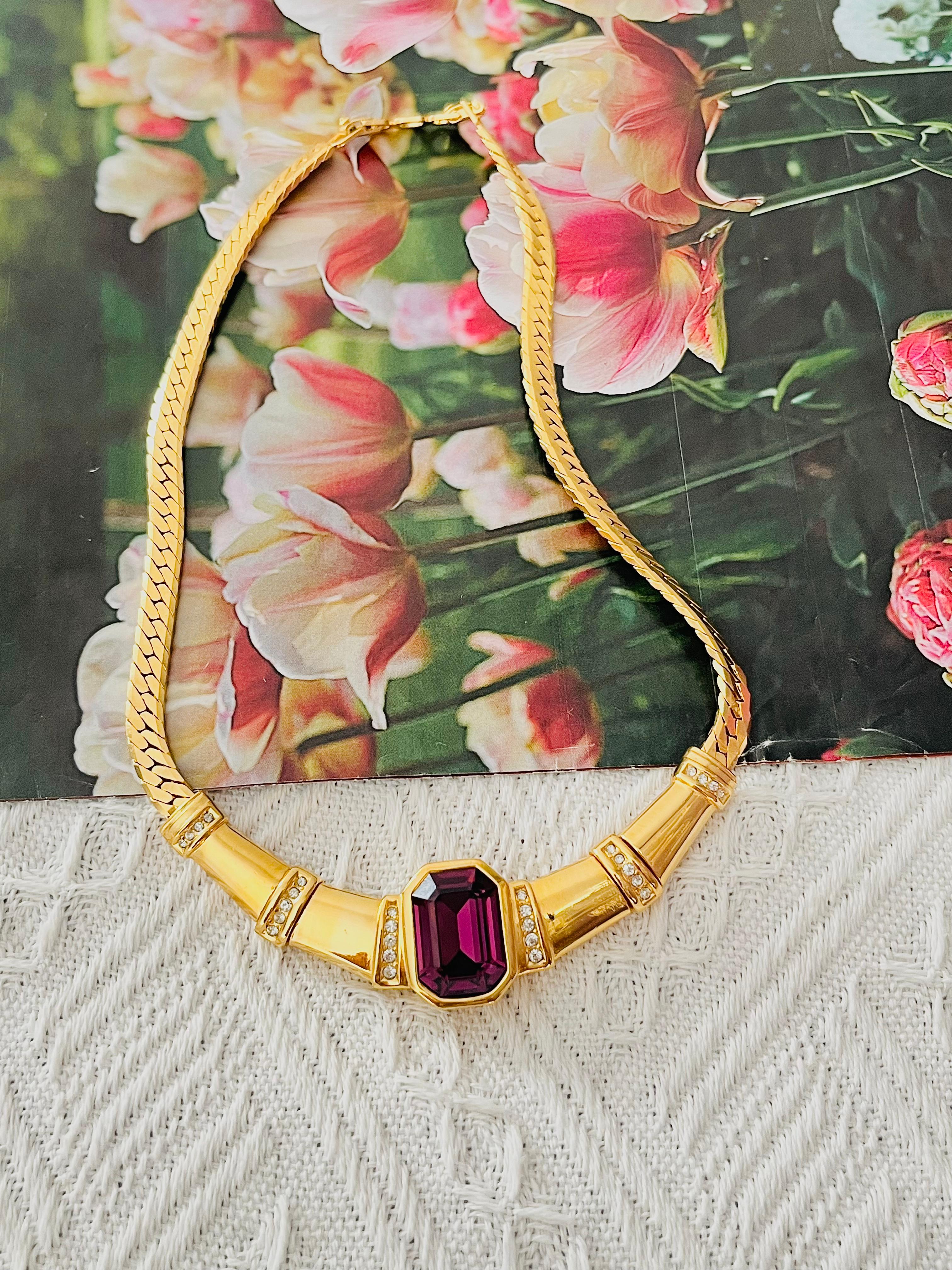 Christian Dior Vintage Amethyst Octagon Crystals Bamboo Knot Statement Necklace In Excellent Condition For Sale In Wokingham, England