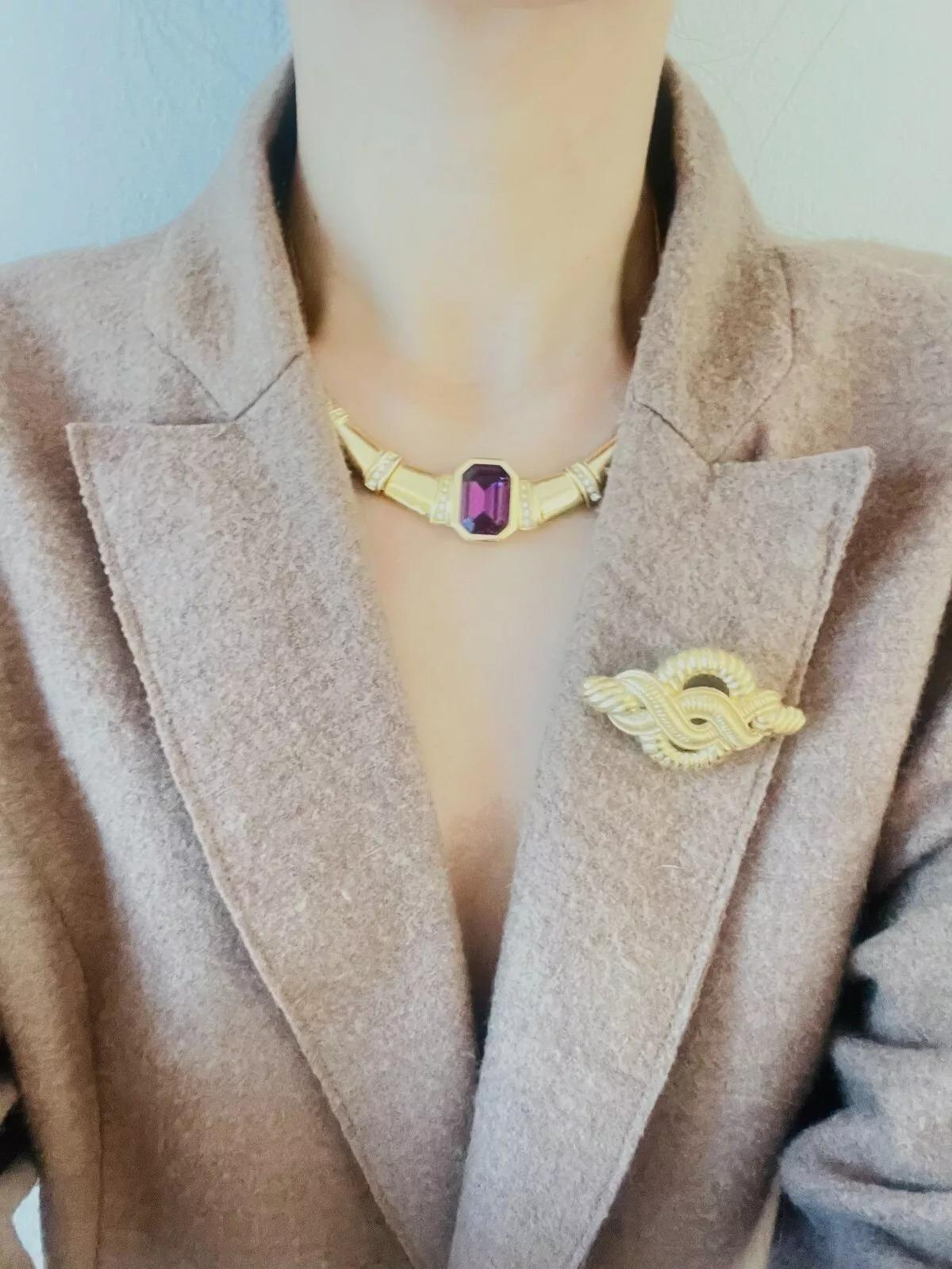 Christian Dior Vintage Amethyst Octagon Crystals Bamboo Knot Statement Necklace For Sale 1