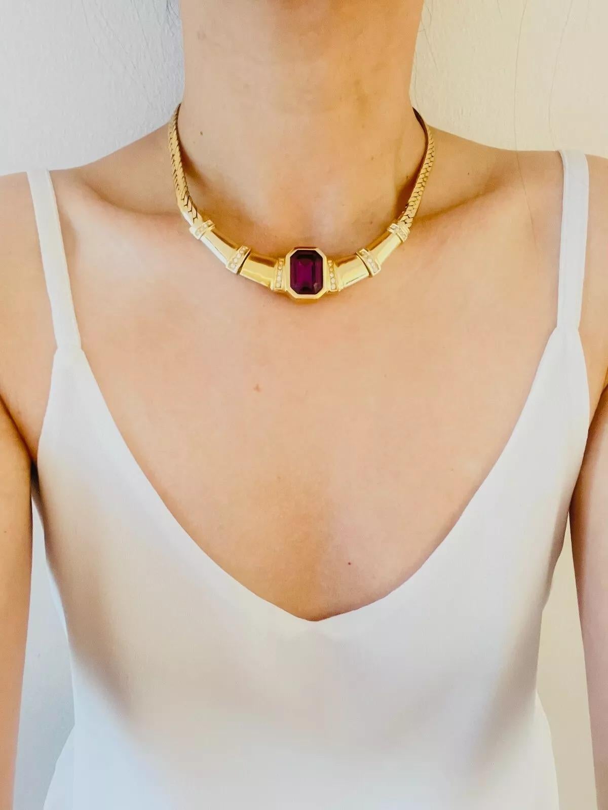 Christian Dior Vintage Amethyst Octagon Crystals Bamboo Knot Statement Necklace For Sale 2