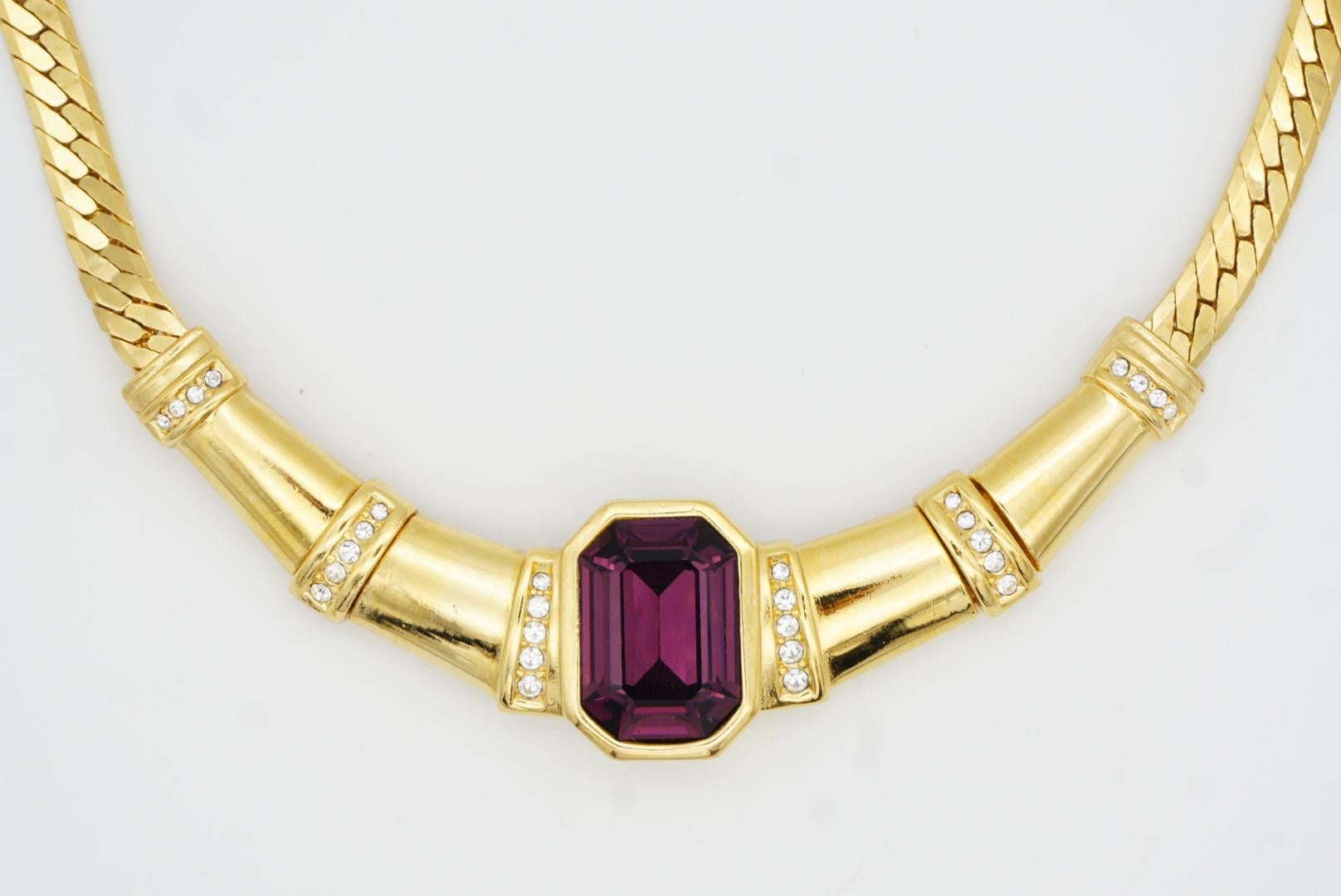 Christian Dior Vintage Amethyst Octagon Crystals Bamboo Knot Statement Necklace For Sale 3