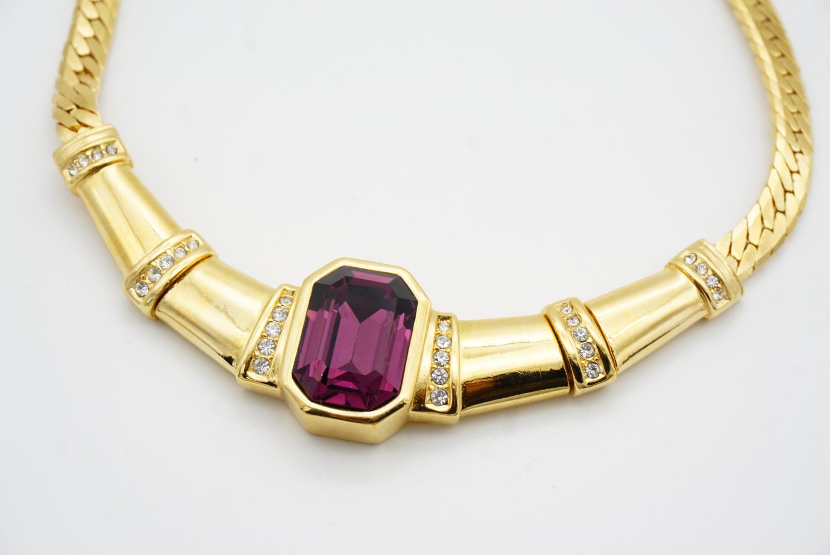 Christian Dior Vintage Amethyst Octagon Crystals Bamboo Knot Statement Necklace For Sale 4