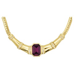 Christian Dior Vintage Amethyst Octagon Crystals Bamboo Knot Statement Necklace