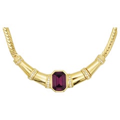 Christian Dior Vintage Amethyst Octagon Crystals Bamboo Knot Statement Necklace