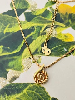 Christian Dior Vintage Asymmetric Water Drop Logo CD Spiral Openwork Necklace