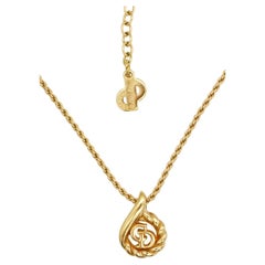 Christian Dior Vintage Asymmetric Water Drop Logo CD Spiral Openwork Necklace