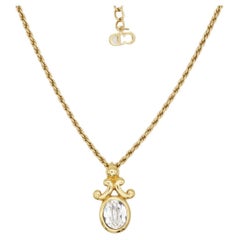 Christian Dior Vintage Baroque Blossom Flower Large Oval Crystal Chain Necklace