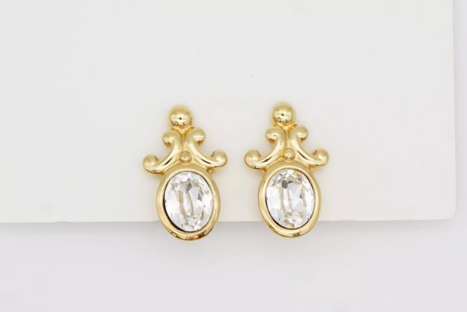 Christian Dior Orecchini a clip di cristallo ovale grande con fiore barocco d'epoca in vendita 8