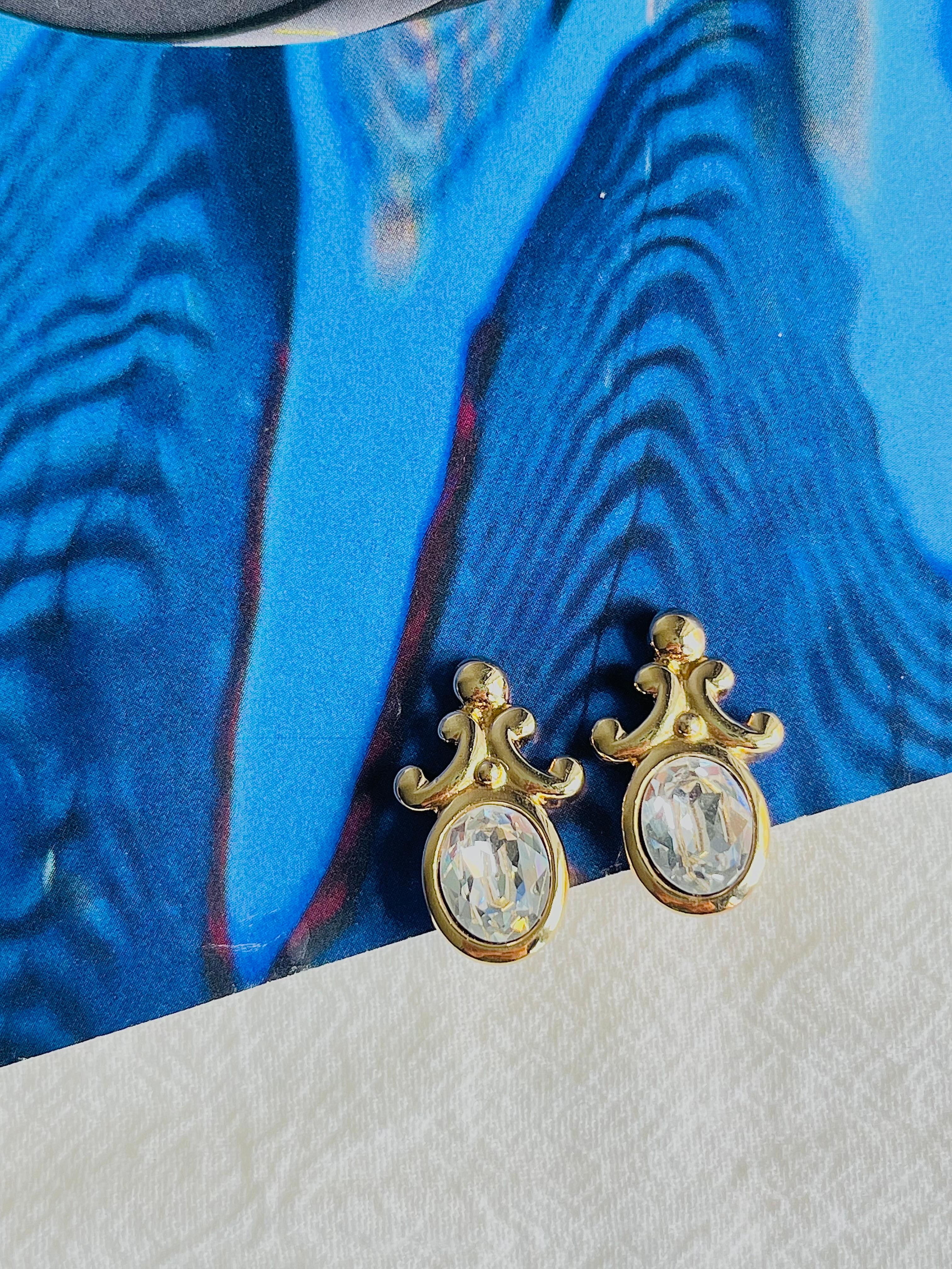 Art Déco Christian Dior Orecchini a clip di cristallo ovale grande con fiore barocco d'epoca in vendita