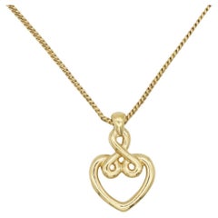 Christian Dior Vintage Baroque Heart Love Knot Openwork Gold Pendant Necklace