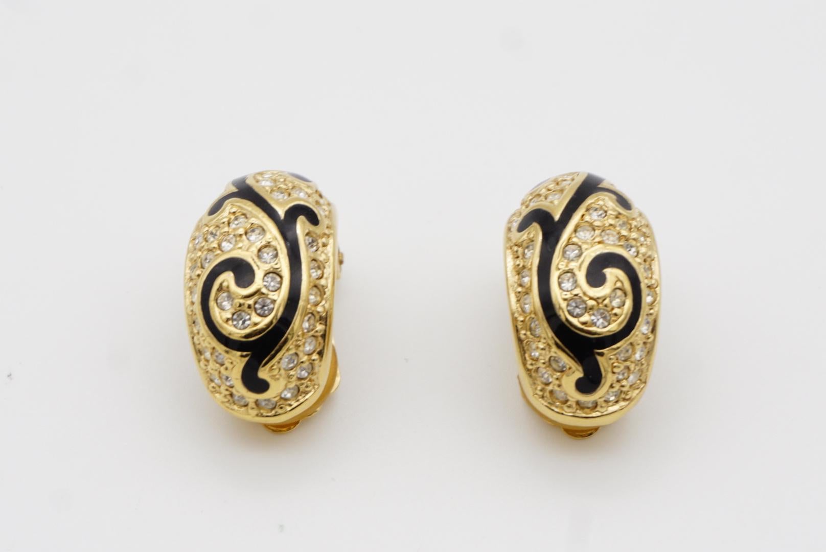 Christian Dior Vintage Baroque Large Black Vine Crystal Demi Dome Clip Earrings 5