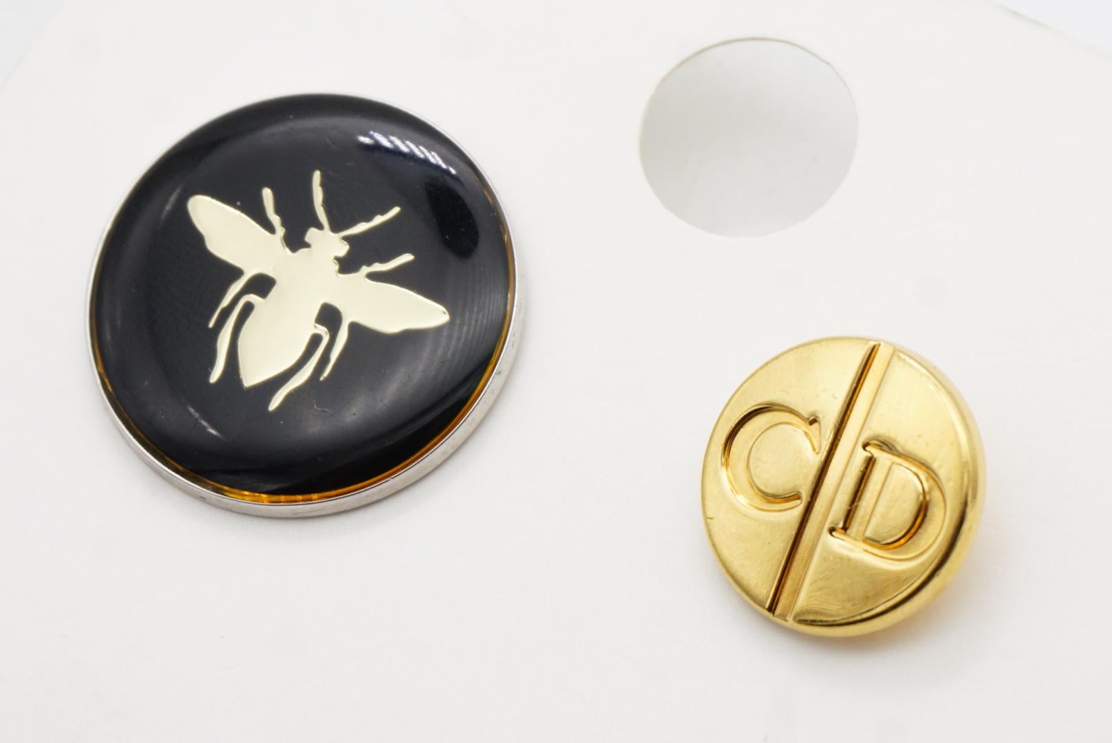 Christian Dior Vintage Bee Black Round Logo CD Circle Pin Brooch