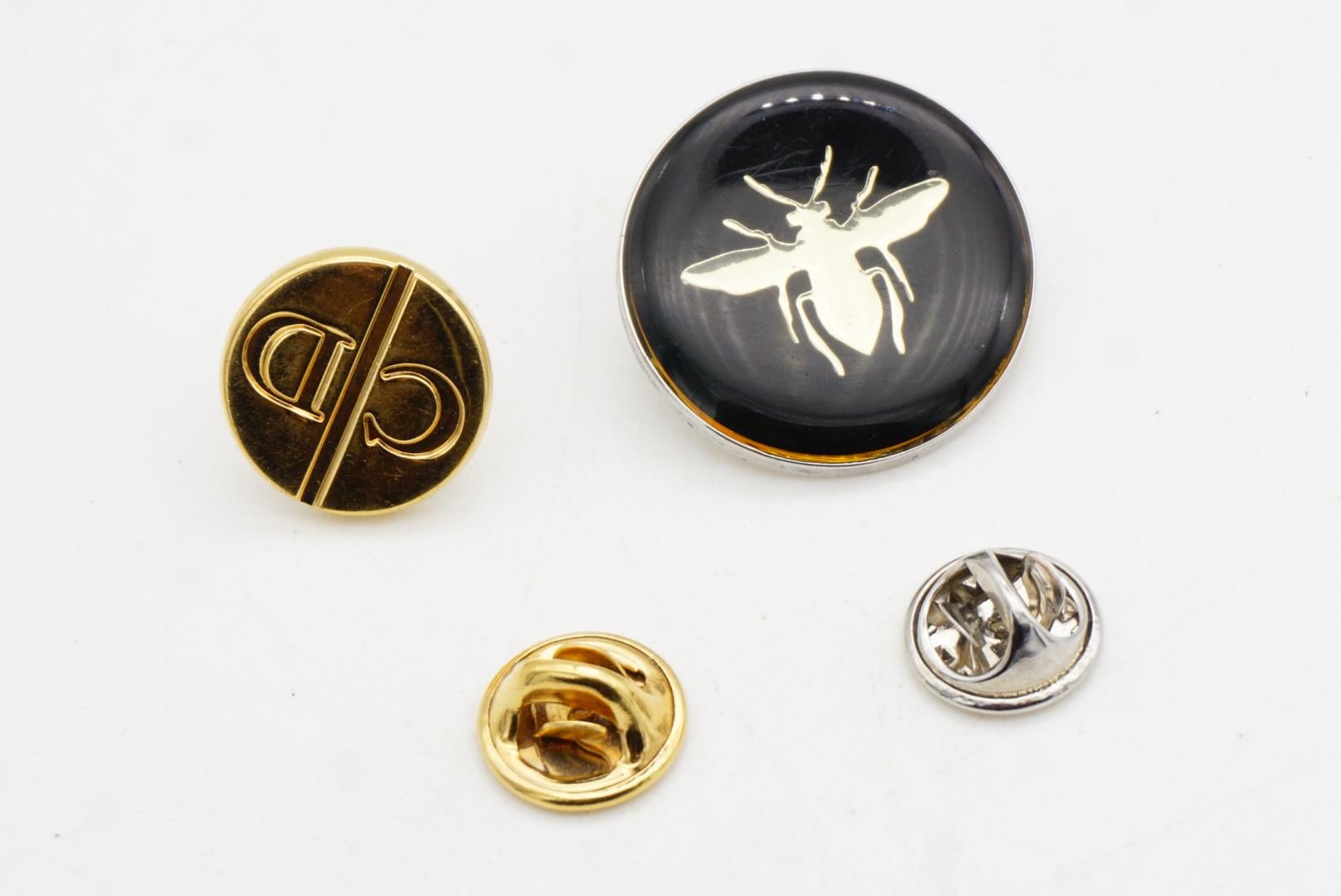 Christian Dior Vintage Bee Black Round Logo CD Circle Pin Brooch
