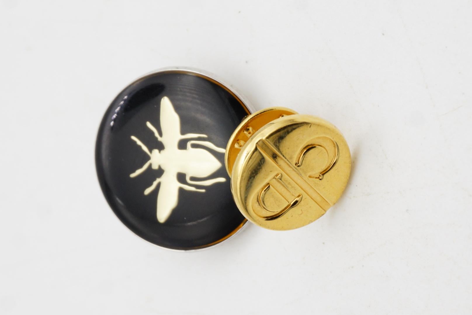 Christian Dior Vintage Bee Black Round Logo CD Circle Pin Brooch