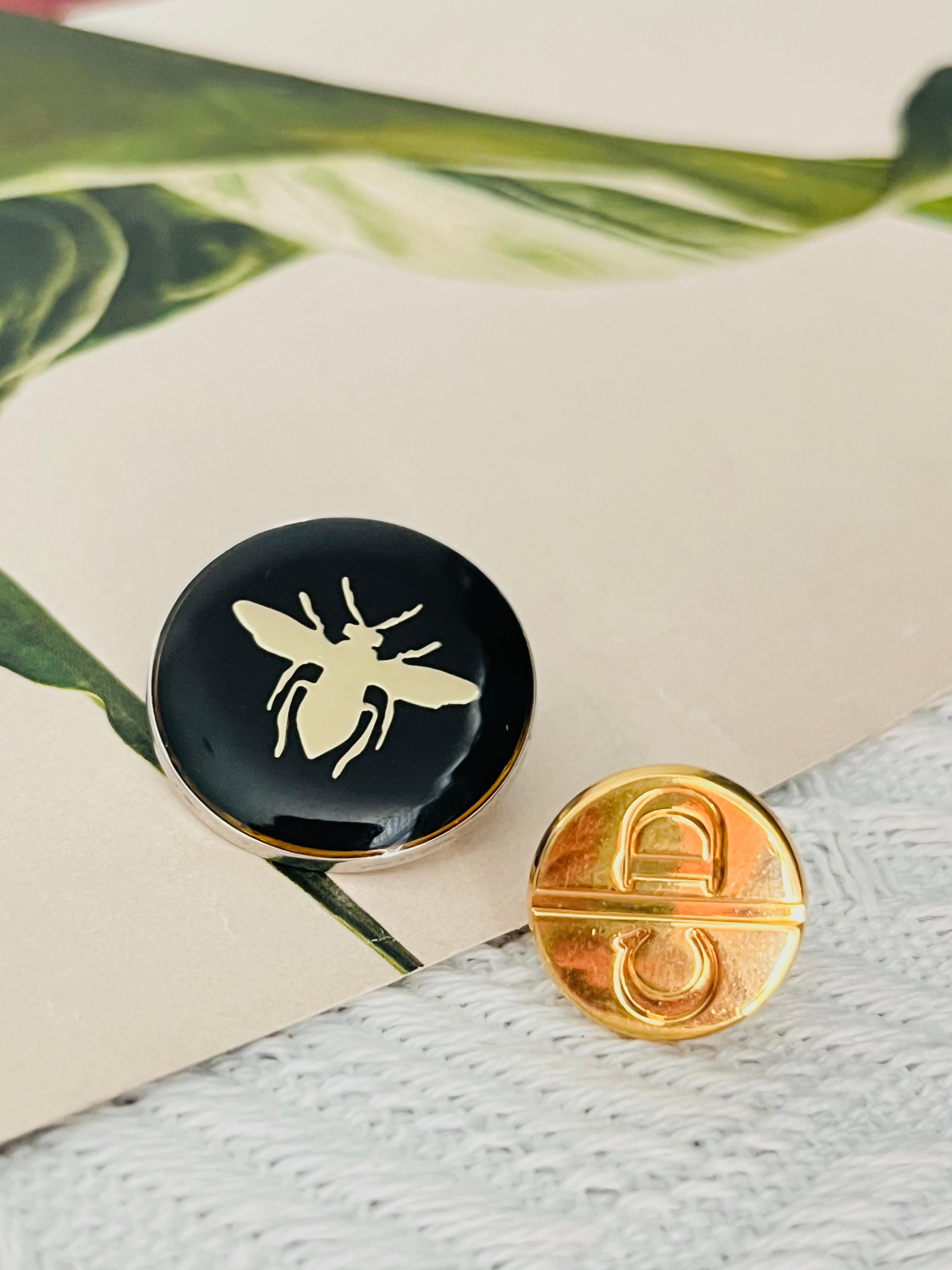 Christian Dior Vintage Bee Black Round Logo CD Circle Pin Brooch