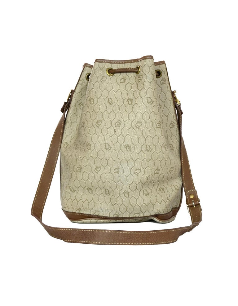 Christian Dior Vintage Beige Quilted Canvas Logo Monogram