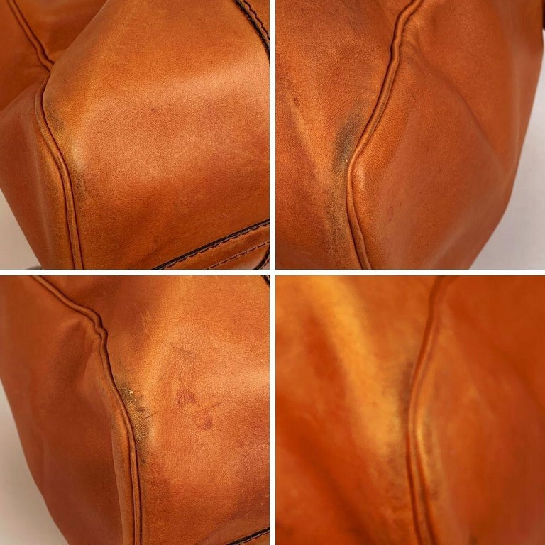 Christian Dior Vintage Beige Leather Duffle Duffel Boston Bag For Sale